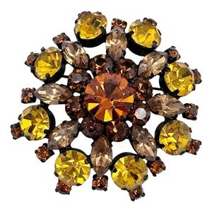 Austria Signed Vintage Brown Tones Fall Crystal Brooch Lapel Pin